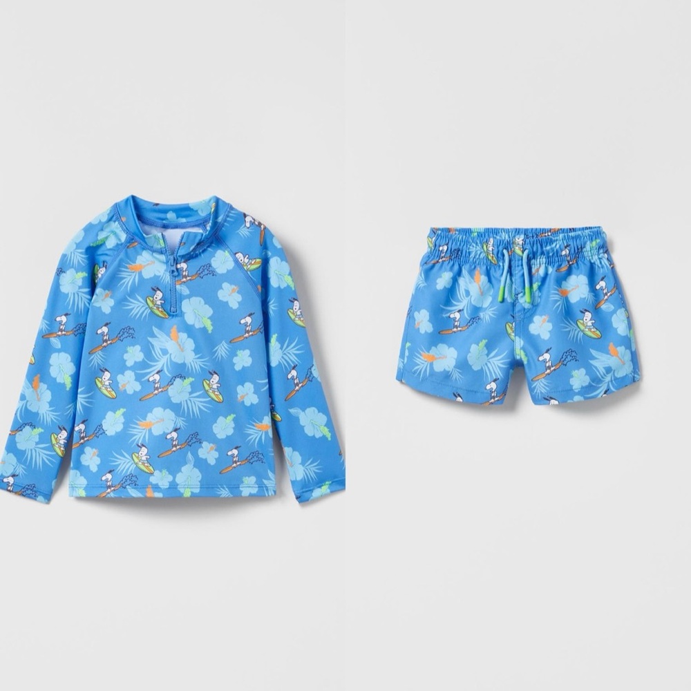Zara Kids Swim Set in Blue with Tropical Snoopy Print
